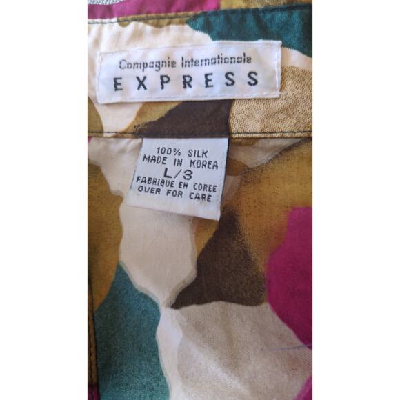 Express Women's Vintage Silk Floral Long Sleeve Button Down Shirt, Large, Artsy - Picture 7 of 7